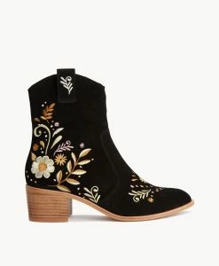Bounty Ankle Boot -Shoe Shop Bounty23wMCDO Black Suede Embroidery 2 2
